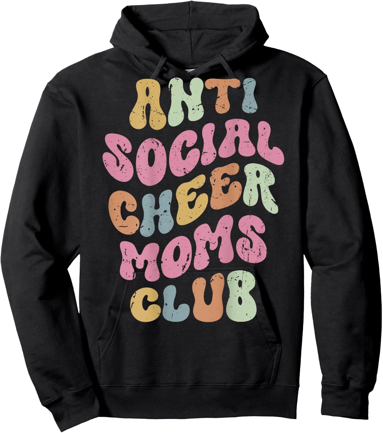 Anti Social Cheer Moms Club Funny Mom Saying Retro Groovy Hoodie - Hoodie | Black