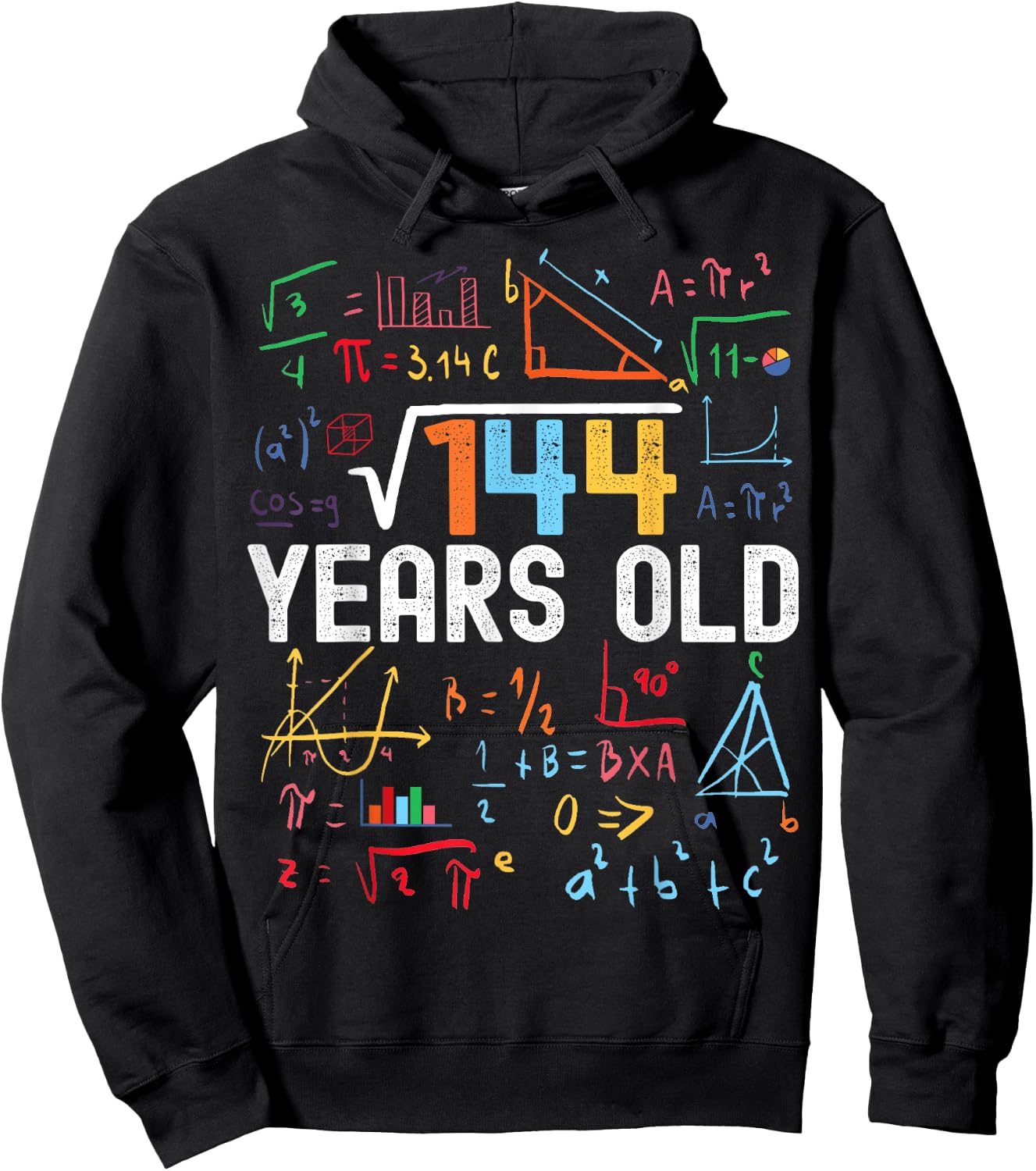 Square Root Of 144 12th Birthday 12 Years Old Birthday Hoodie - Hoodie | Black