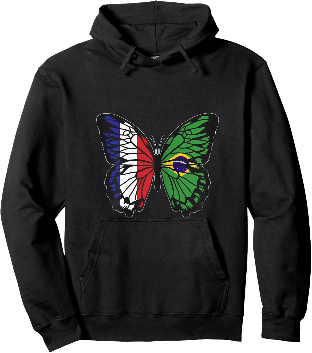 France and Brazil Mix Butterfly Half Brazilian French Roots Hoodie - Hoodie | Black