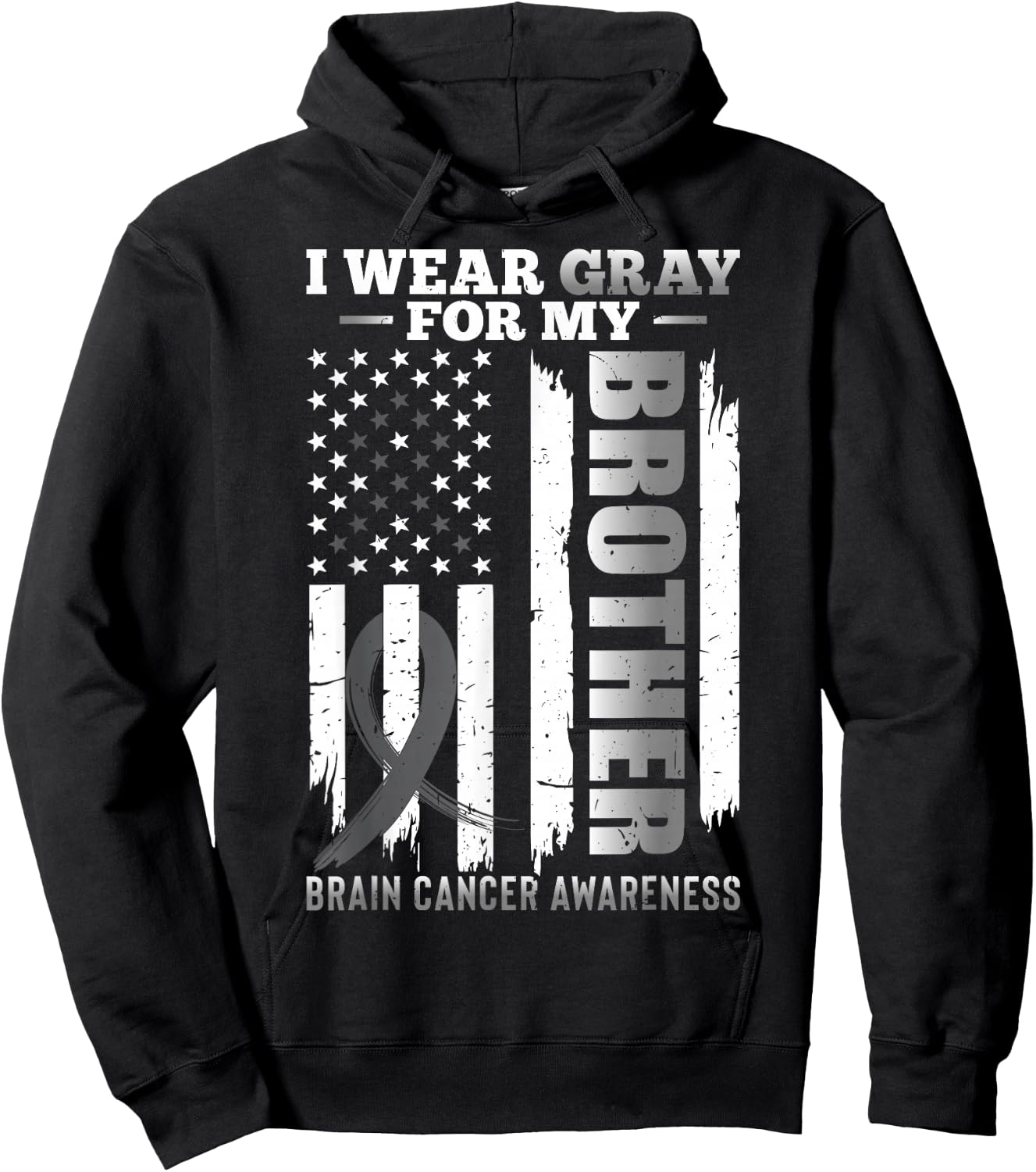 I Wear Gray for My Brother - USA Flag Brain Cancer Awareness Hoodie - Hoodie | Black