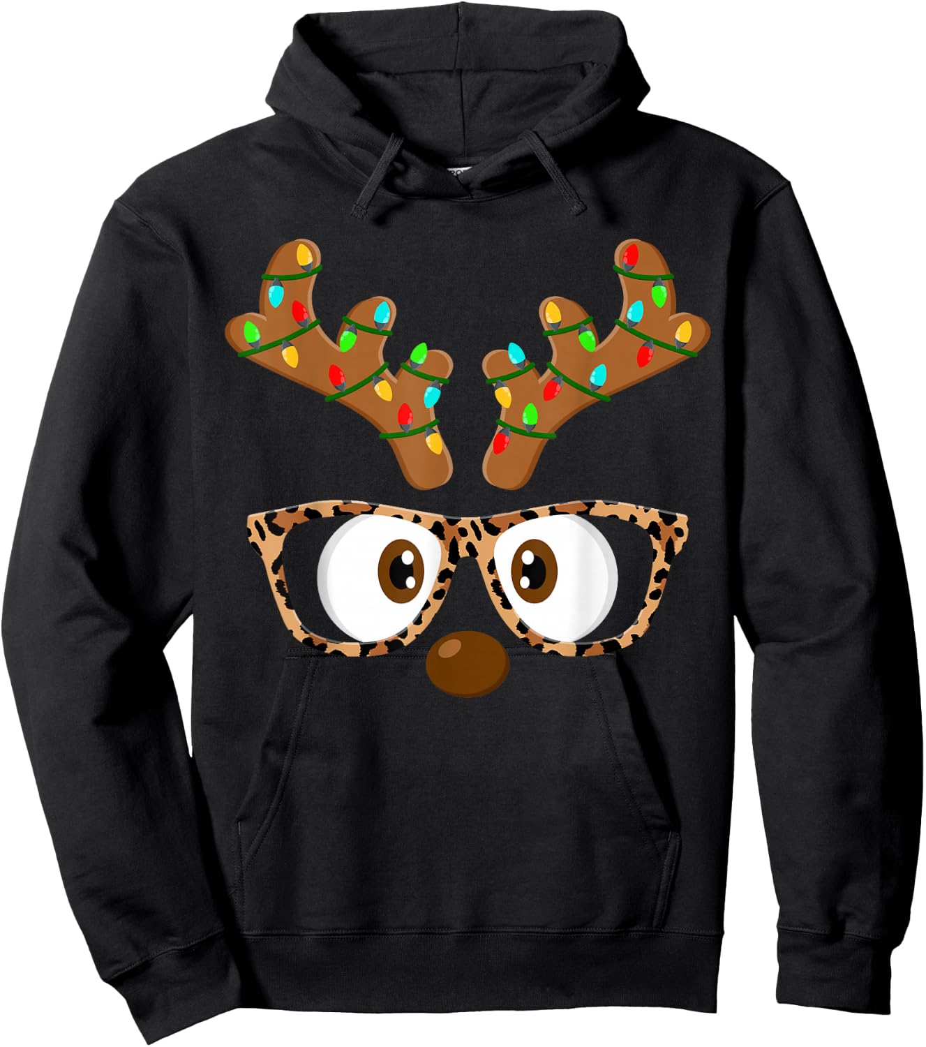 Reindeer Face Glasses Matching Family Christmas Women Girls Hoodie - Hoodie | Black