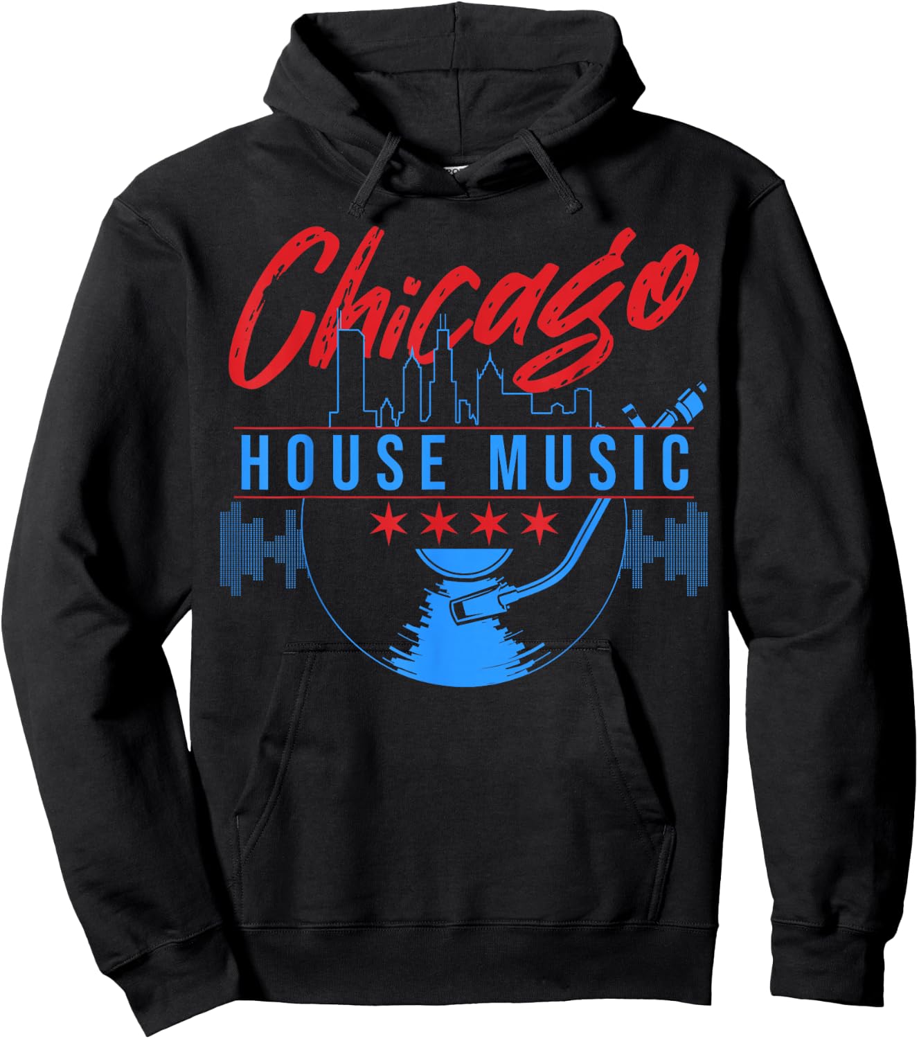 Chicago House Music Vinyl Dj Raver Flag Skyline Apparel Hoodie - Hoodie | Black