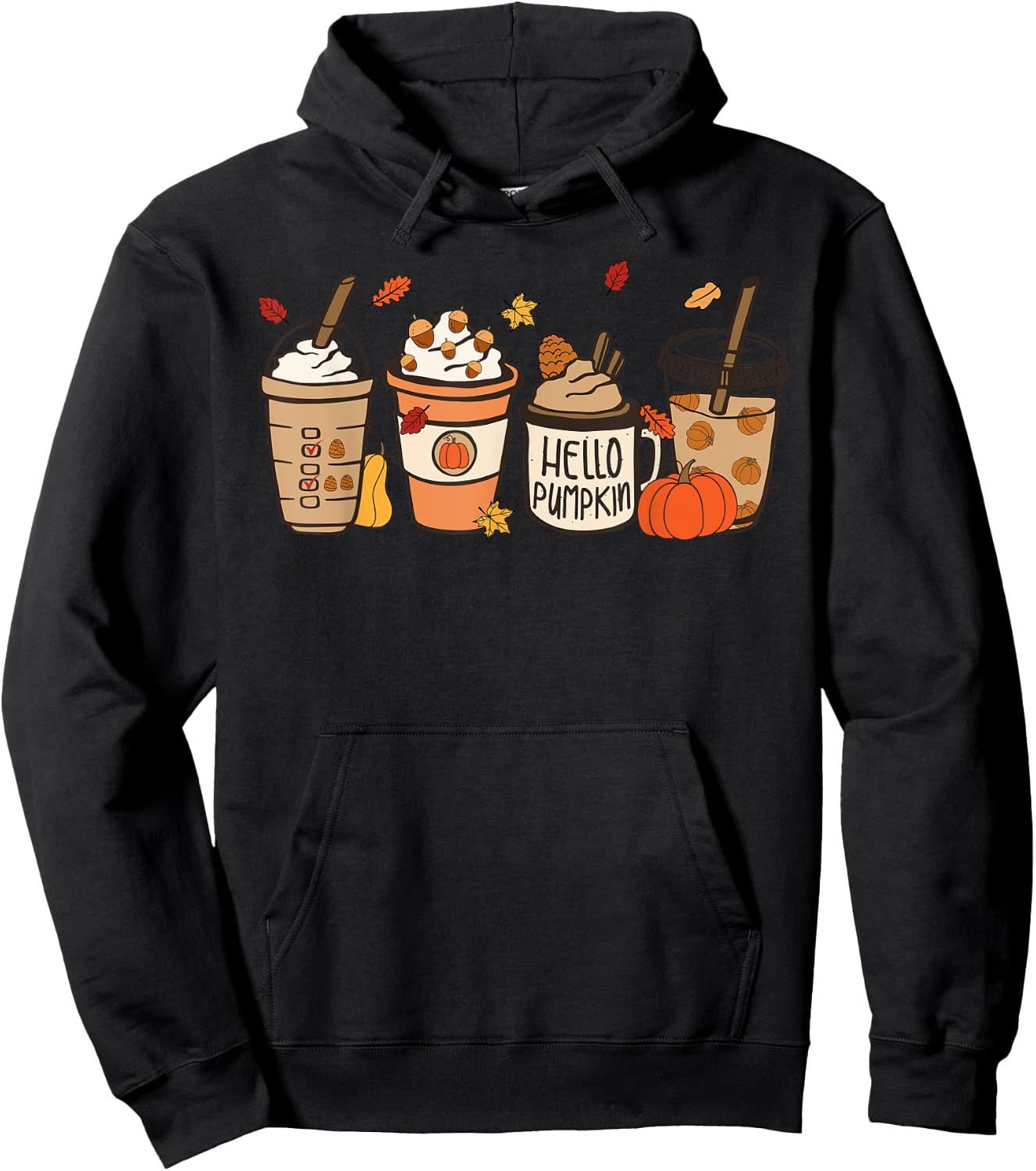 Hello Pumpkin Spice Latte Coffee Vintage Thanksgiving Fall Hoodie - Hoodie | Black