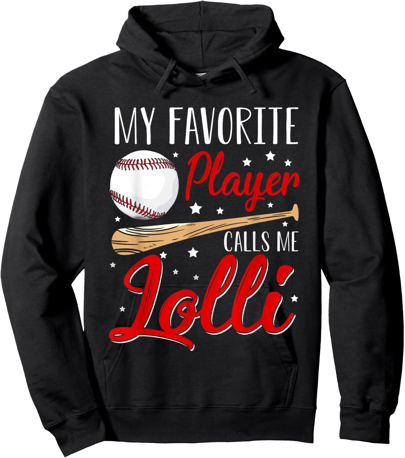 Baseball My Favorite Player Calls Me Lolli Heart Grandma Hoodie - Hoodie | Black