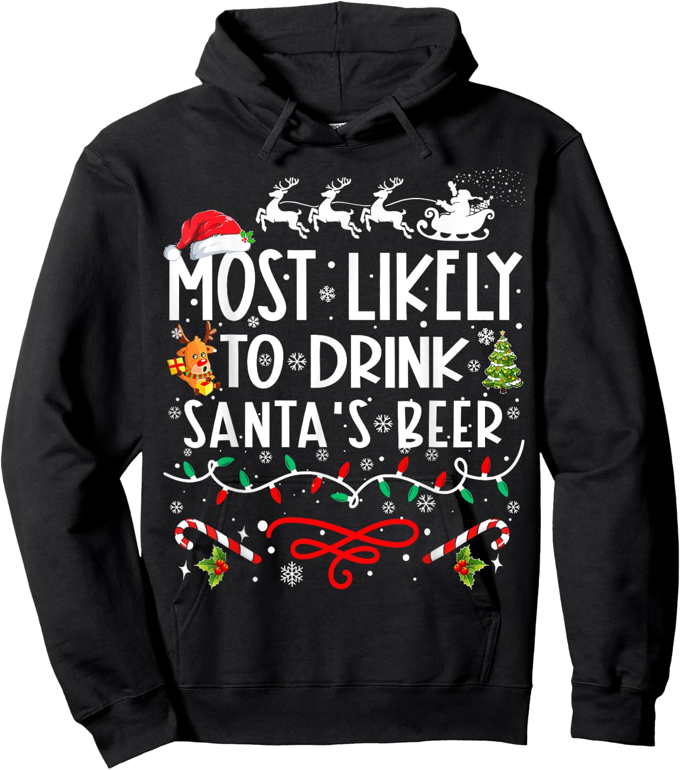 Most Likely To Drink Santa's Beer Family Christmas Hoodie - Hoodie | Black