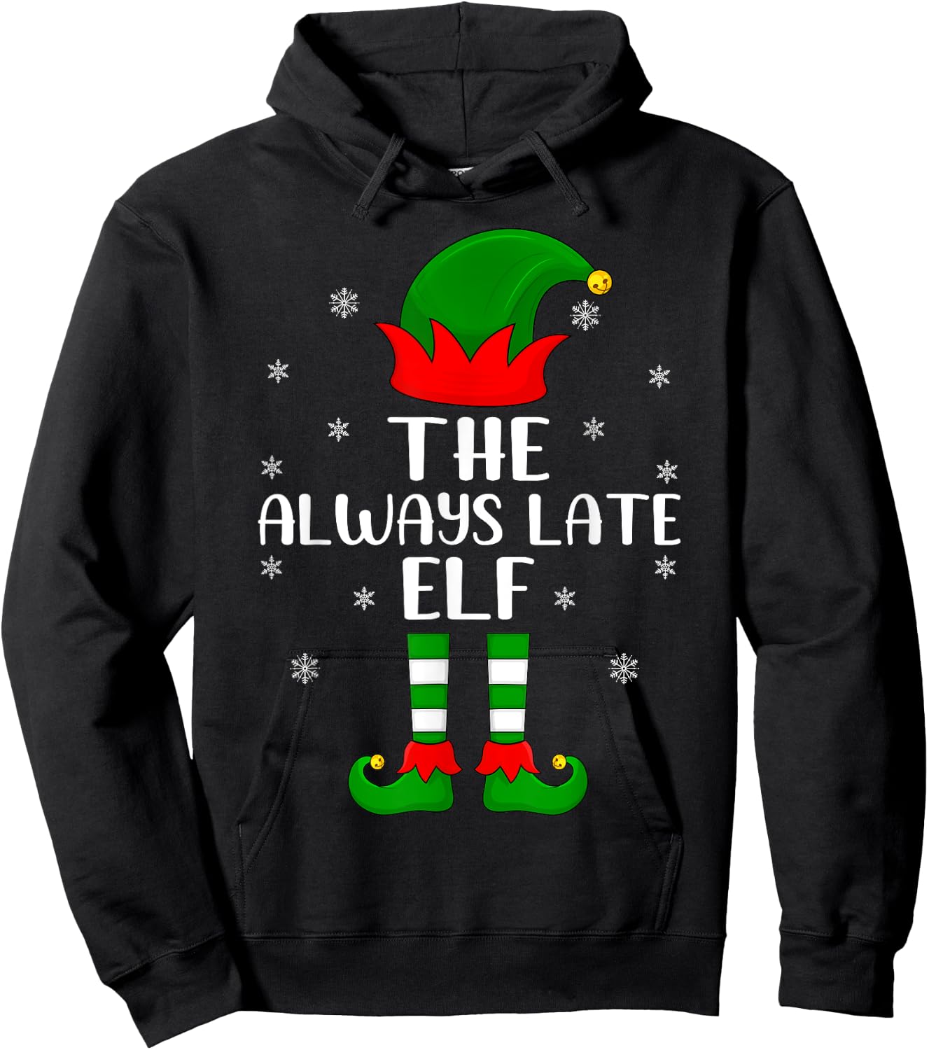 Elf Group Family Matching The Always Late Elf Christmas Hoodie - Hoodie | Black