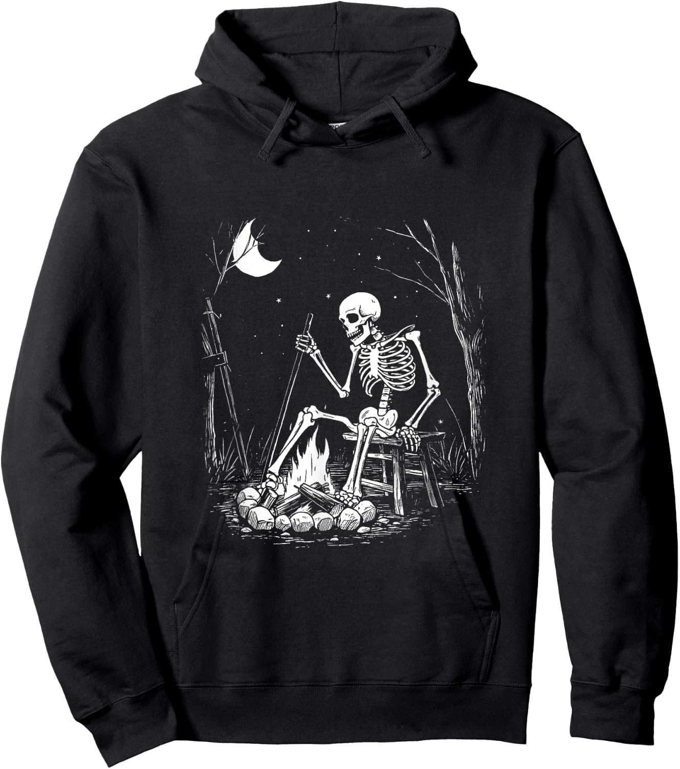 Camping Skeleton Bones Halloween Forest Campfire Graphic Hoodie - Hoodie | Black
