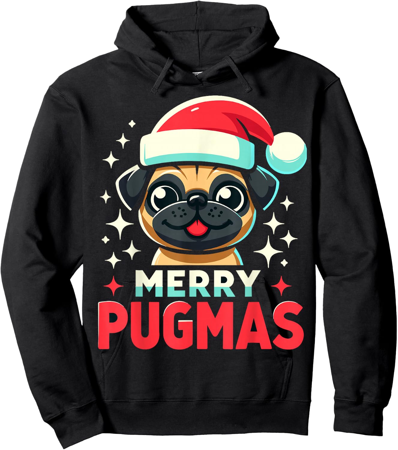 Merry Pugmas Funny Pug Dog Santa Hat Christmas Hoodie - Hoodie | Black