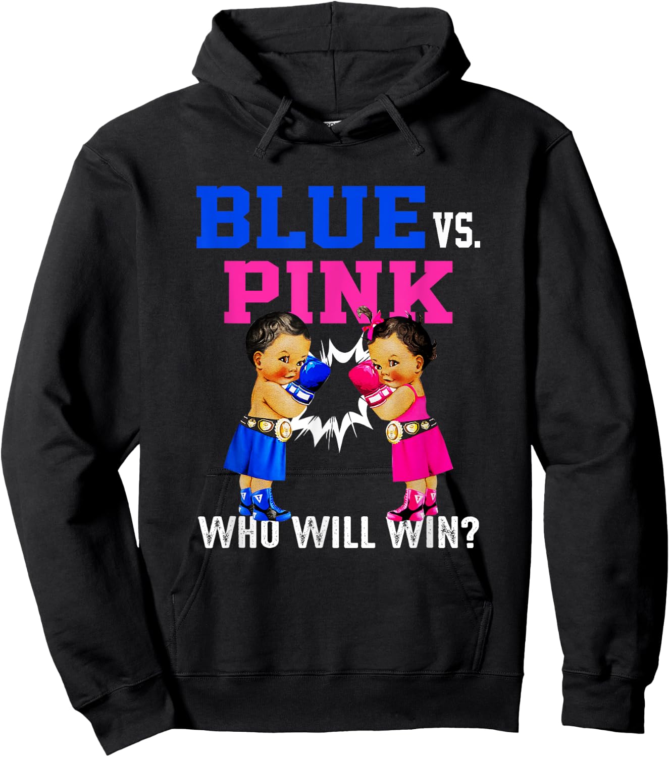 Gender Reveal Blue vs Pink Ethnic Boxing Babies Boy Or Girl Hoodie - Hoodie | Black