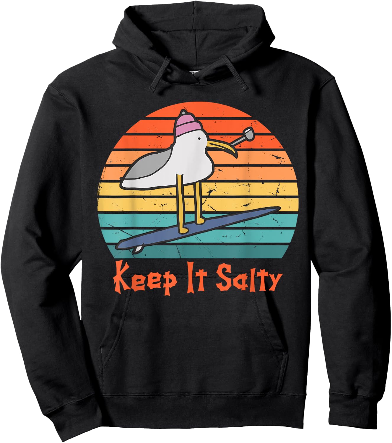Keep It Salty Vintage Sunset Seagull Lover Funny Quote Hoodie - Hoodie | Black