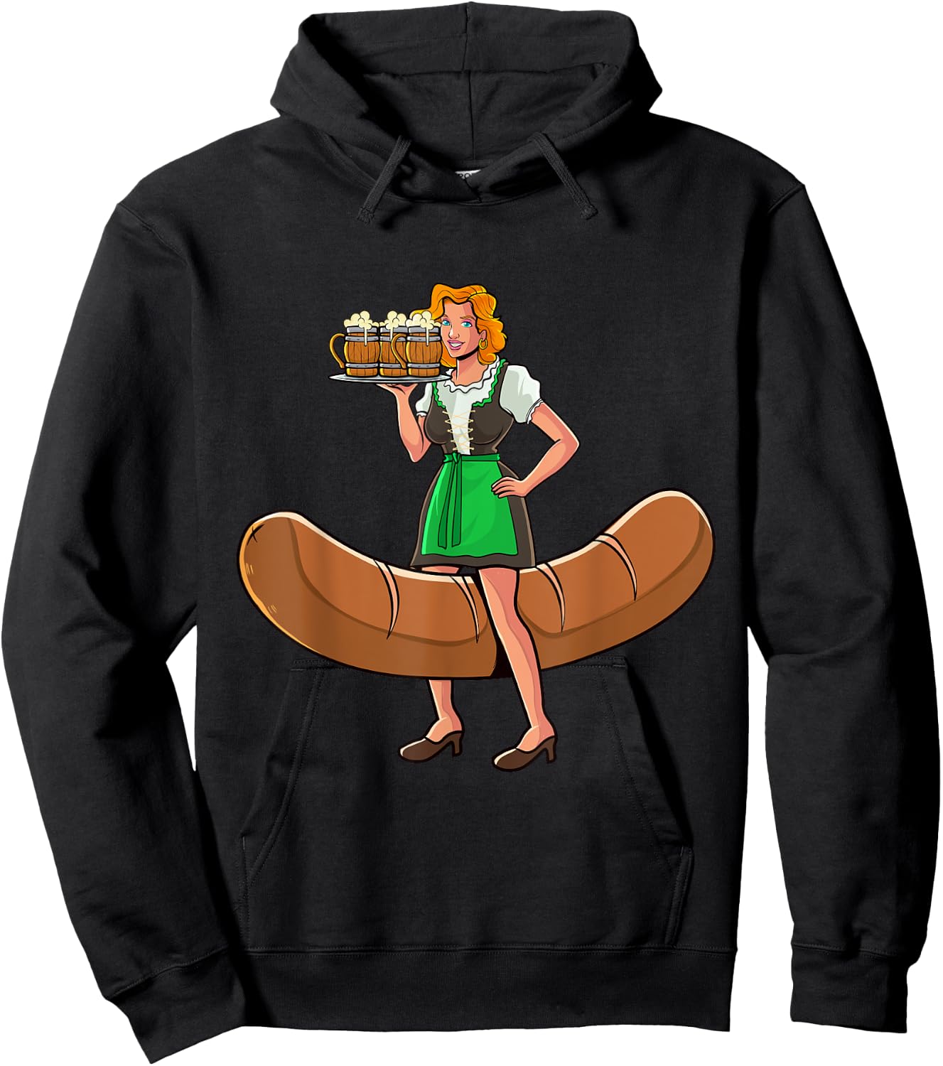 Funny Barmaid Oktoberfest German Woman Bartwurst Dirndl Hoodie - Hoodie | Black