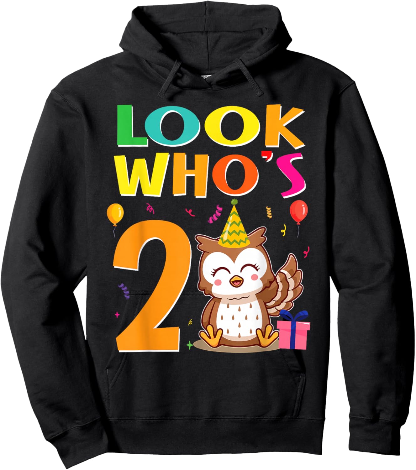 2nd Birthday Owl Look Whoos 2 Years Old Party Hoodie - Hoodie | Black