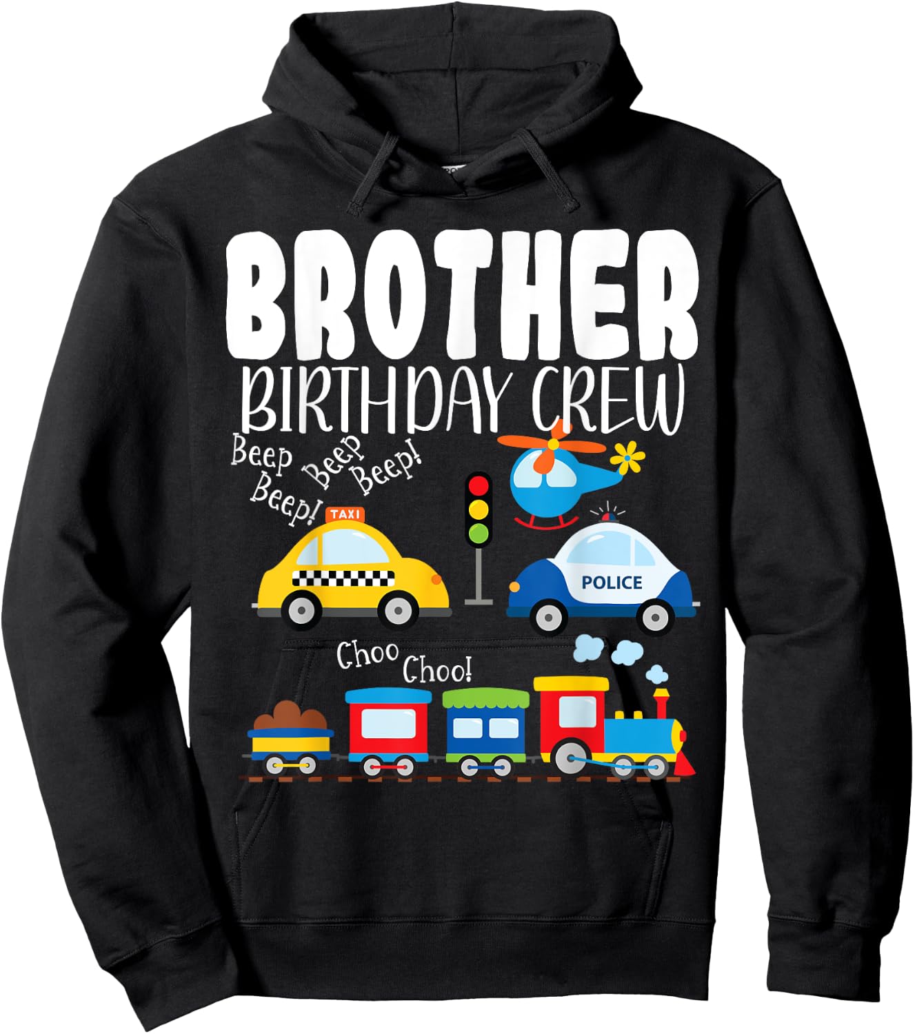 Brother Birthday Crew Trucks Train Birthday Party Toddler Hoodie - Hoodie | Black