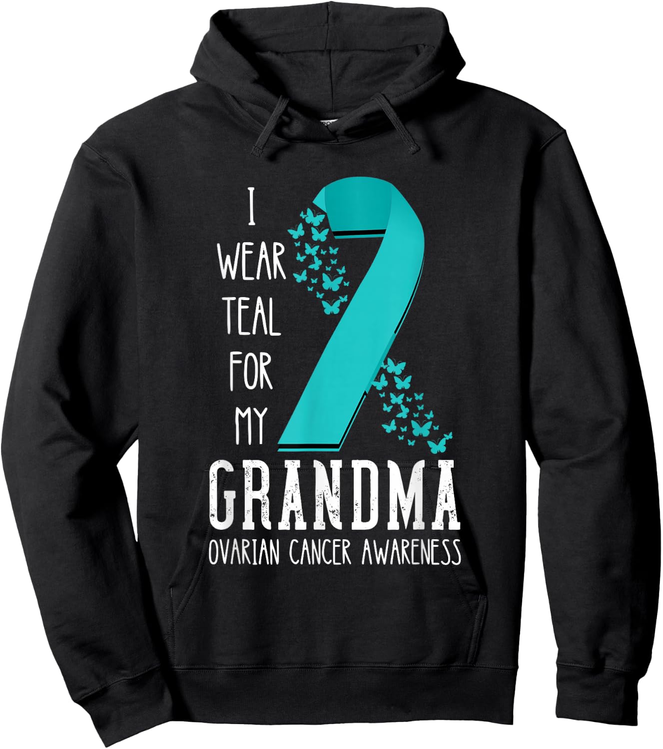 Ovarian Cancer Awareness Grandma Ribbon Ovarian Cancer Hoodie - Hoodie | Black