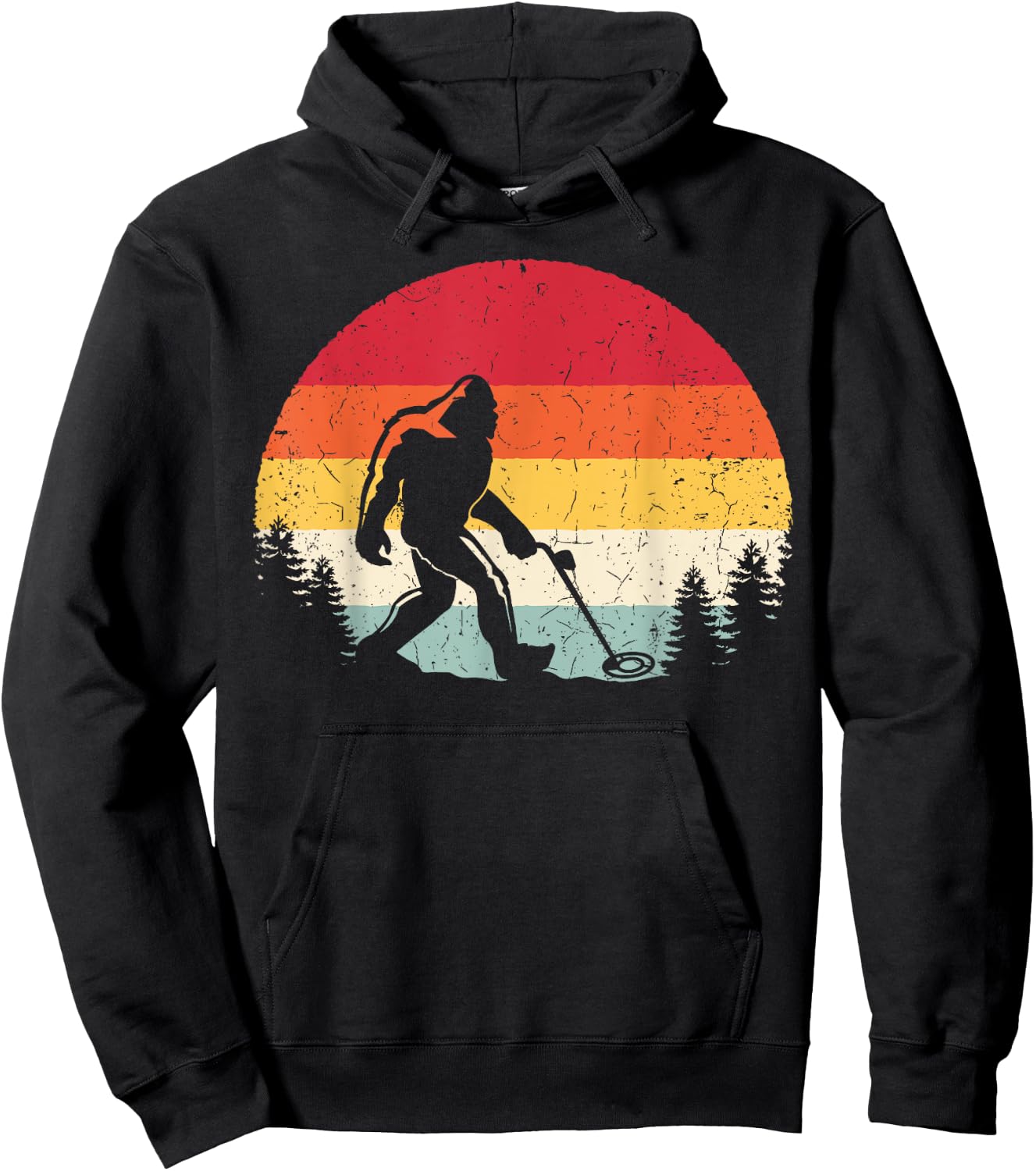 Retro Bigfoot Metal Detecting Funny Sasquatch Metal Detector Hoodie - Hoodie | Black