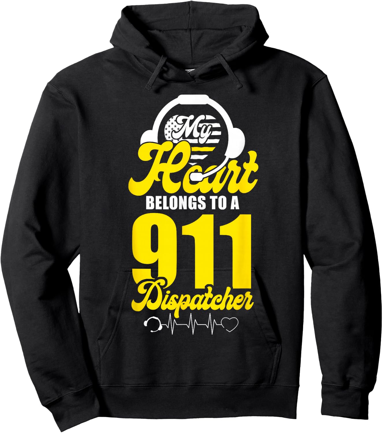911 Dispatcher Thin Gold Yellow Line Girlfriend Wife My Hoodie - Hoodie | Black