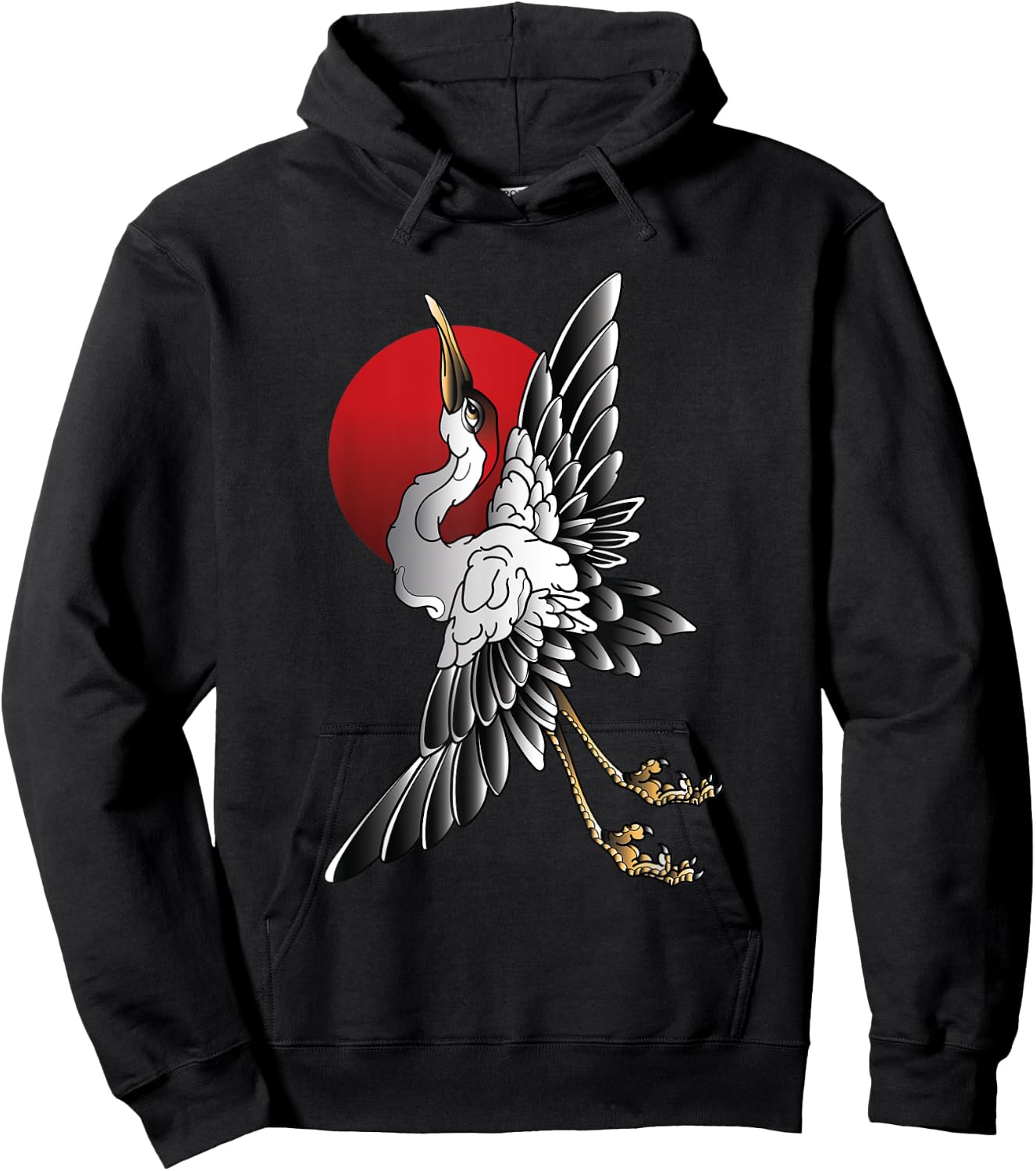 white Sandhill Crane Bird Japanese style art Hoodie - Hoodie | Black
