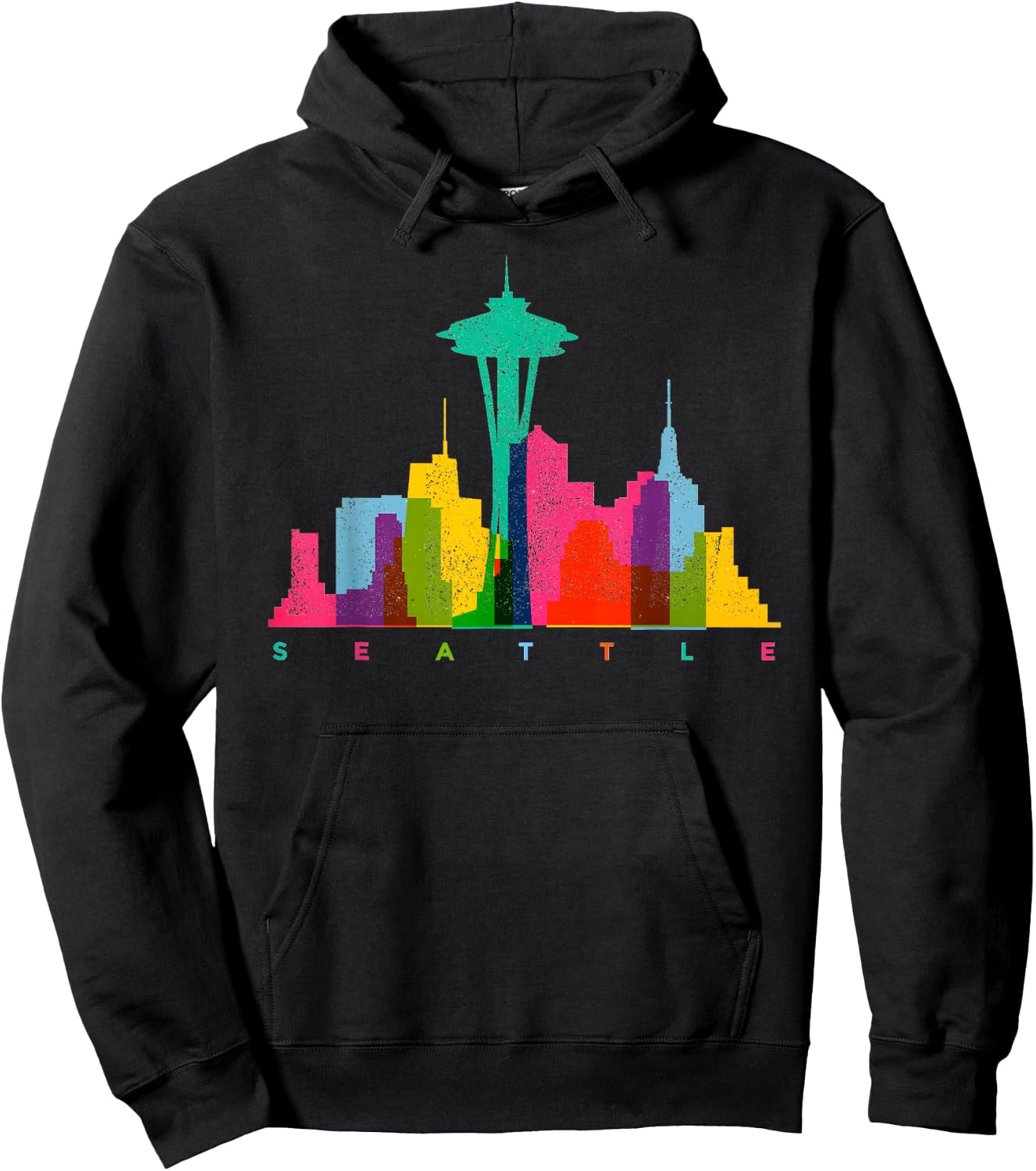 Seattle Skyline Colorful Washington Hoodie - Hoodie | Black