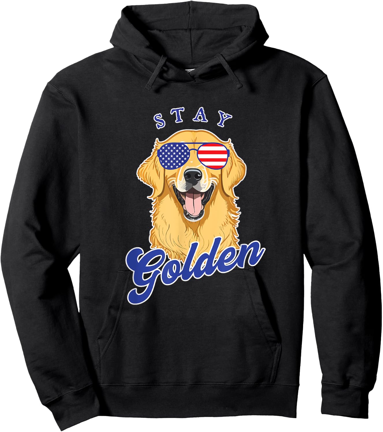 Golden Retriever Patriotic American Flag Vintage Stay Golden Women Men Hoodie - Hoodie | Black