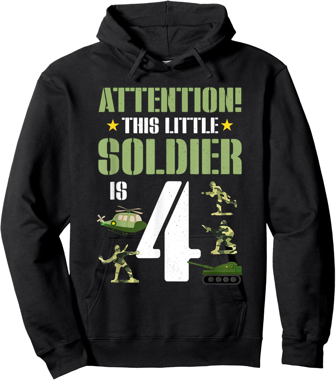 4th Birthday Soldier 4 Year Old Military Themed Camo Boy Hoodie - Hoodie | Black