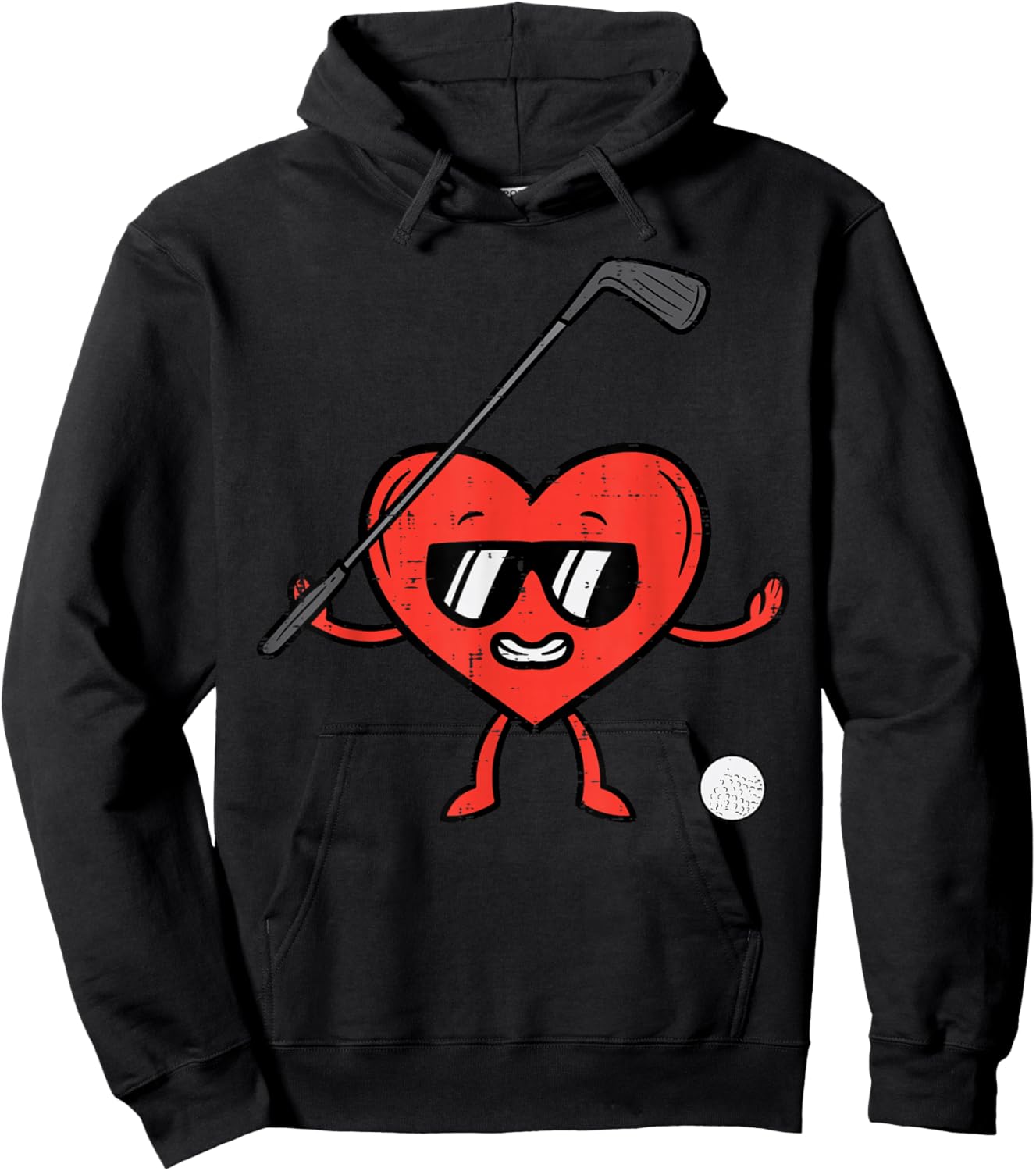 Valentines Day Heart Golf Funny Golfing Golfer Dad Men Boys Hoodie - Hoodie | Black