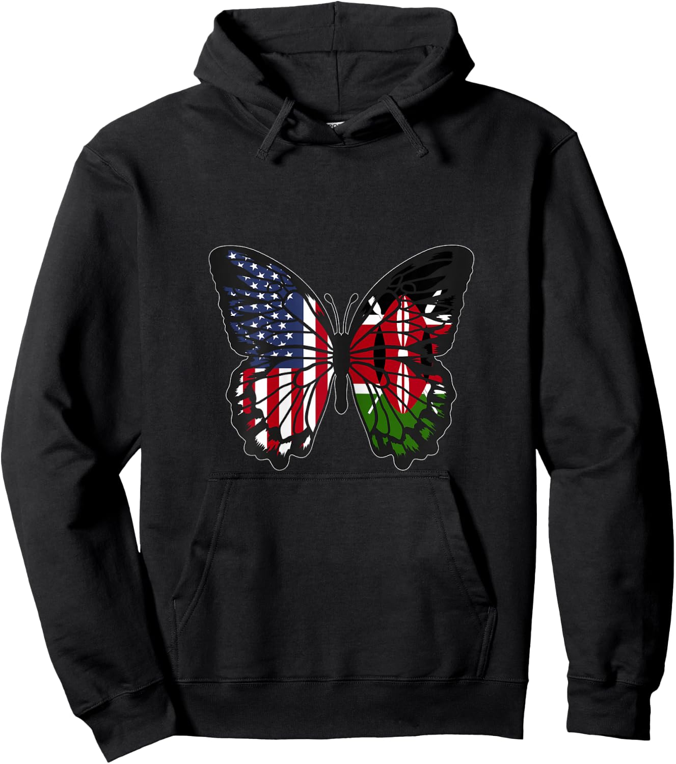 Kenyan Roots USA and Kenya Mix Butterfly Kenya Heritage Hoodie - Hoodie | Black