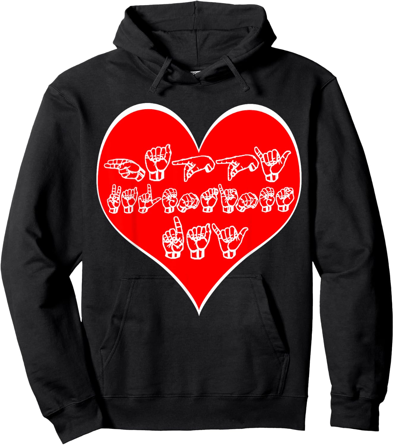Sign Language Valentines Day ASL Deaf Hand Talking Heart Hoodie - Hoodie | Black