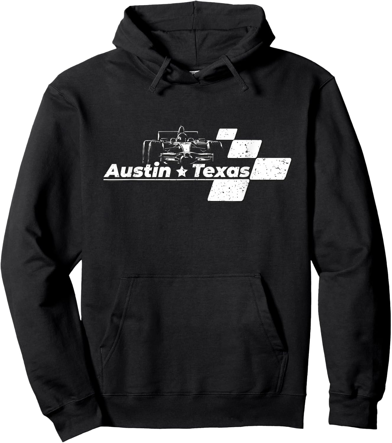 Vintage Checkered Racing Flag Austin Texas Race Car Hoodie - Hoodie | Black