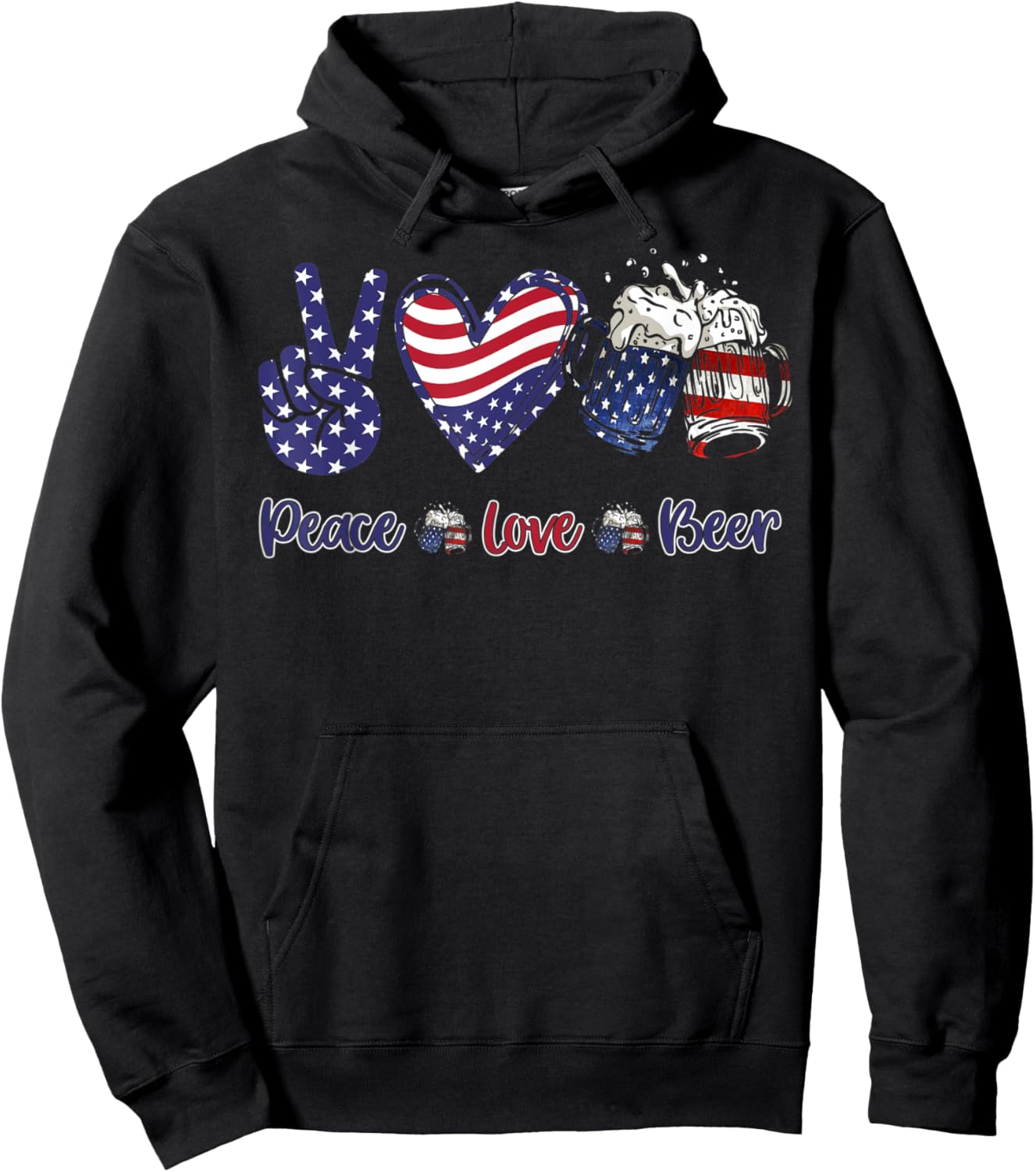 mb35 Peace Love Beer Lover American Flag 4th Of July Hoodie - Hoodie | Black