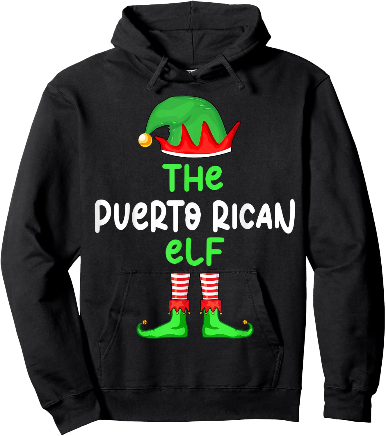 I'm The Puerto Rican Elf Puerto Rico Christmas Funny Pajama Hoodie - Hoodie | Black