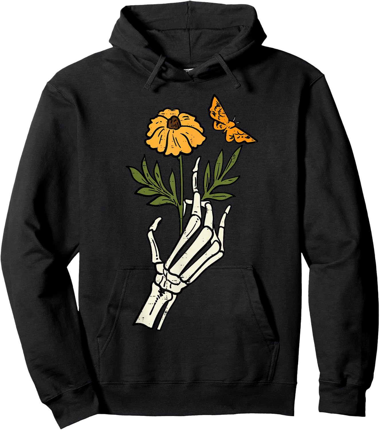 Floral Skeleton Hand Flower Retro Vintage Halloween Women Hoodie - Hoodie | Black