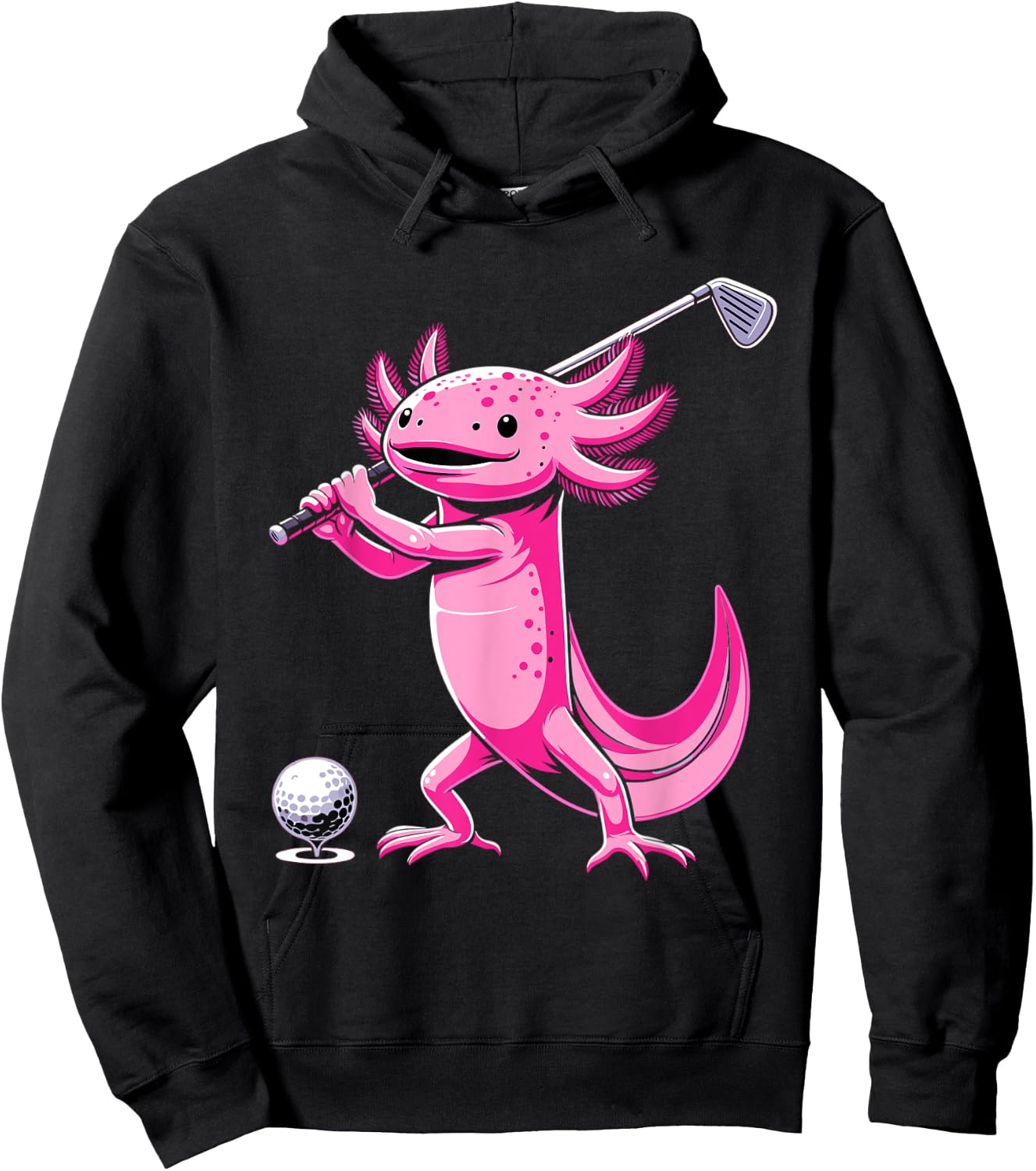 Axolotl Playing Golf Funny Golfing Lover Golfer Hoodie - Hoodie | Black