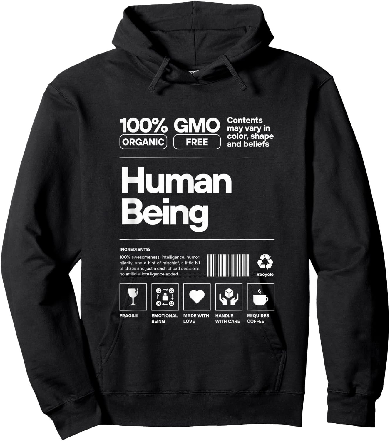 Human Beings Colors May Vary, 100% organic, funny Hoodie - Hoodie | Black