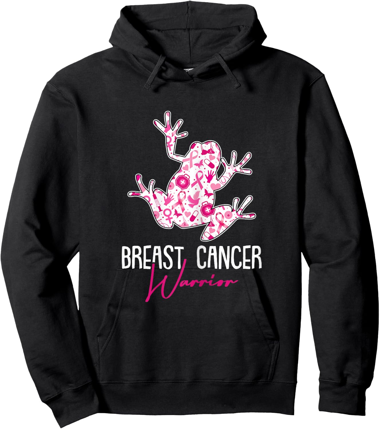 Breast Cancer Warrior Awareness Ribbon Frog Lover Survivor Hoodie - Hoodie | Black