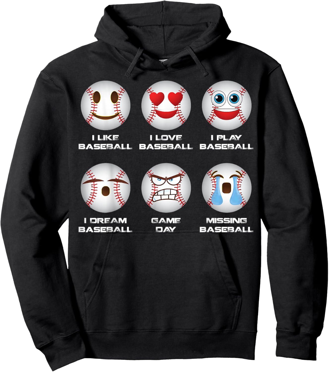 Baseball Emoji I Love Baseball Emoticon Social Baseball Fun Hoodie - Hoodie | Black