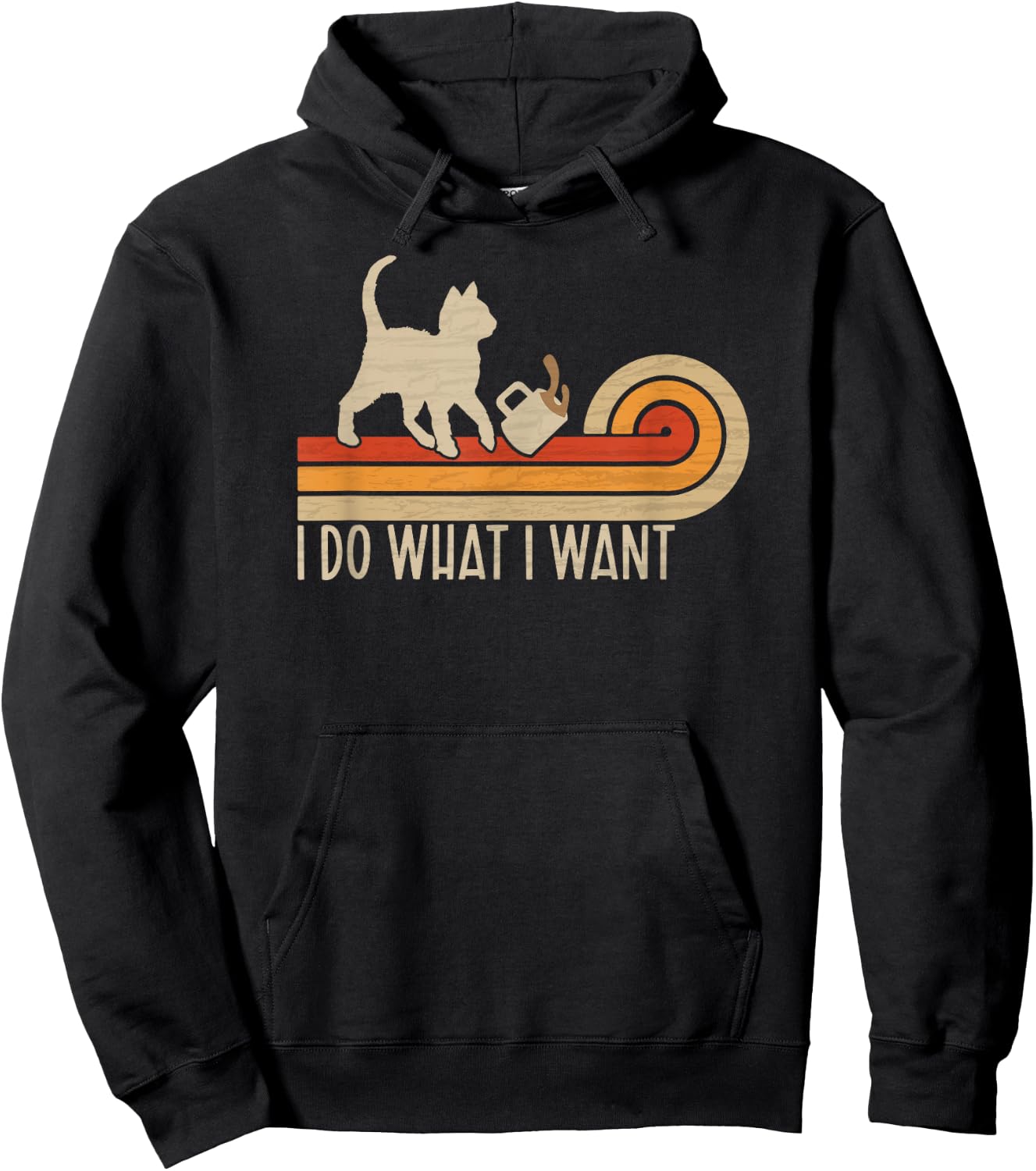 Vintage cat spilling coffee: I Do What I Want Hoodie - Hoodie | Black