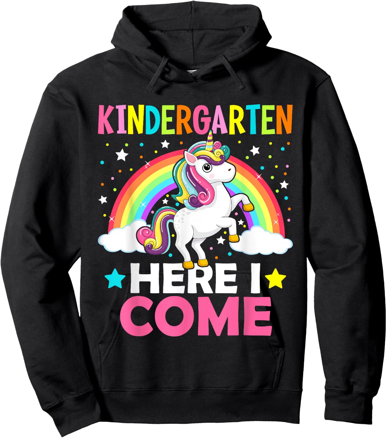 Kindergarten Here I Come Cute Unicorn 1st Day Back To School Hoodie - Hoodie | Black