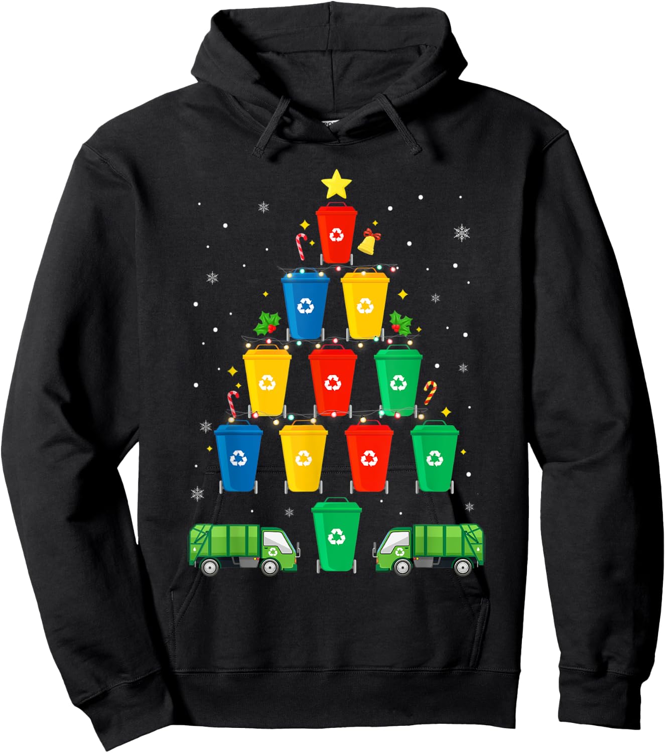 Garbage Truck Christmas Tree Merry Xmas Trash Truck Boy Hoodie - Hoodie | Black
