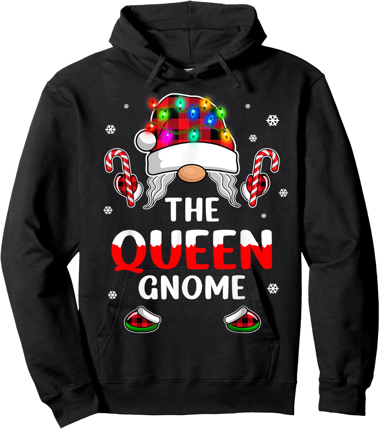 The Queen Gnome Christmas Family Matching Pajama Hoodie - Hoodie | Black