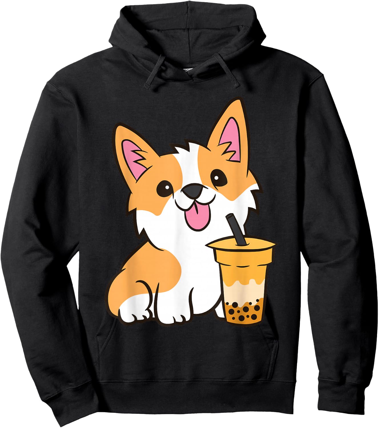 Kawaii Corgi Dog Drinking Bubble Tea Boba Tea Corgi Puppy Hoodie - Hoodie | Black