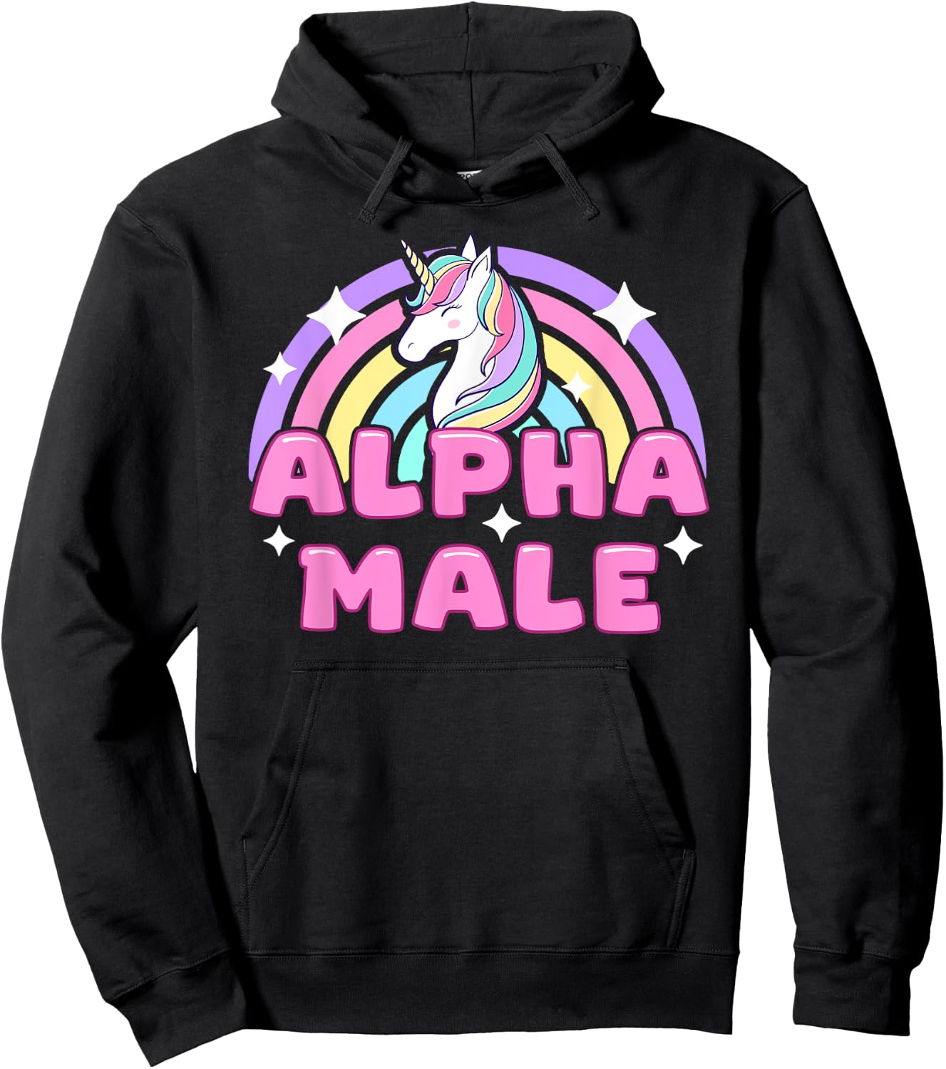 Alpha Male Unicorn Funny Sarcastic Ironic Pink Y2K Meme Hoodie - Hoodie | Black