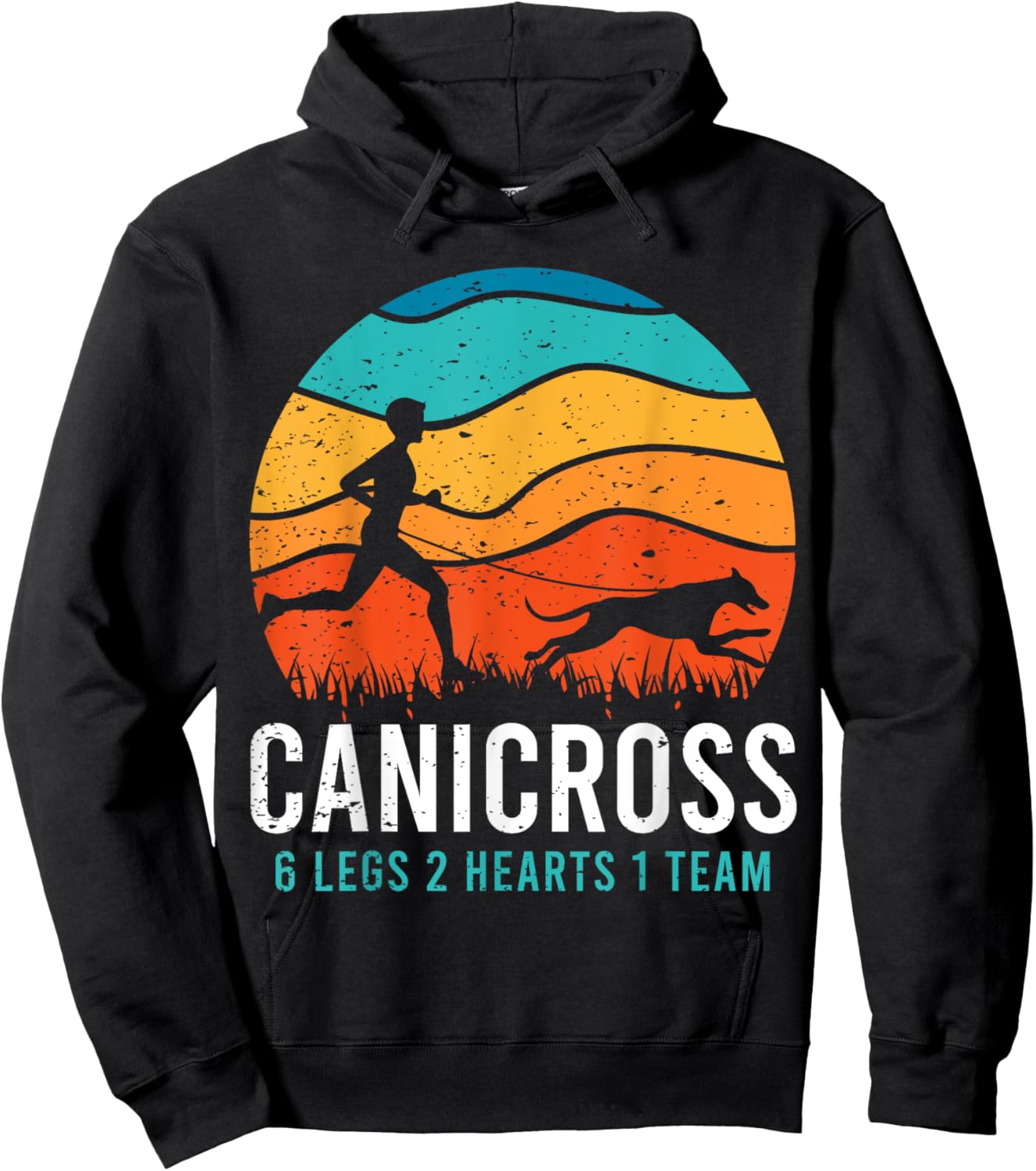 Canicross 6 Legs 2 Hearts 1 Team Funny Dog Running Lover Pun Men Women Girls Kids Hoodie - Hoodie | Black