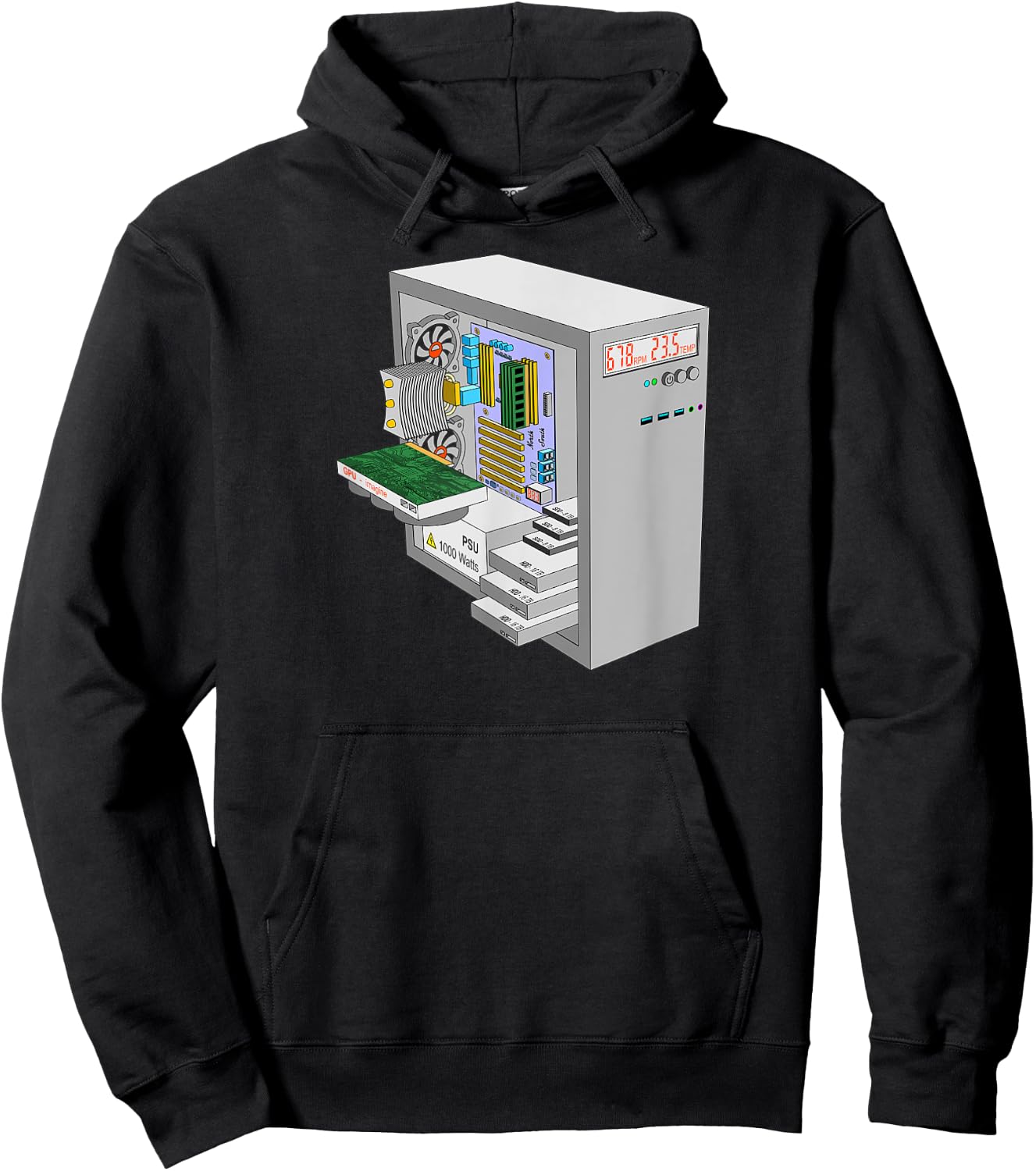 PC Computer Build Case with CPU, Cooler, GPU, RAM, SSD etc. Hoodie - Hoodie | Black