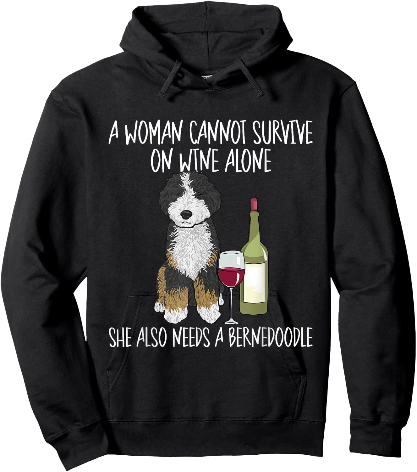Bernedoodle Dog Mom Wine Bernedoodle Mom Men Women Hoodie - Hoodie | Black