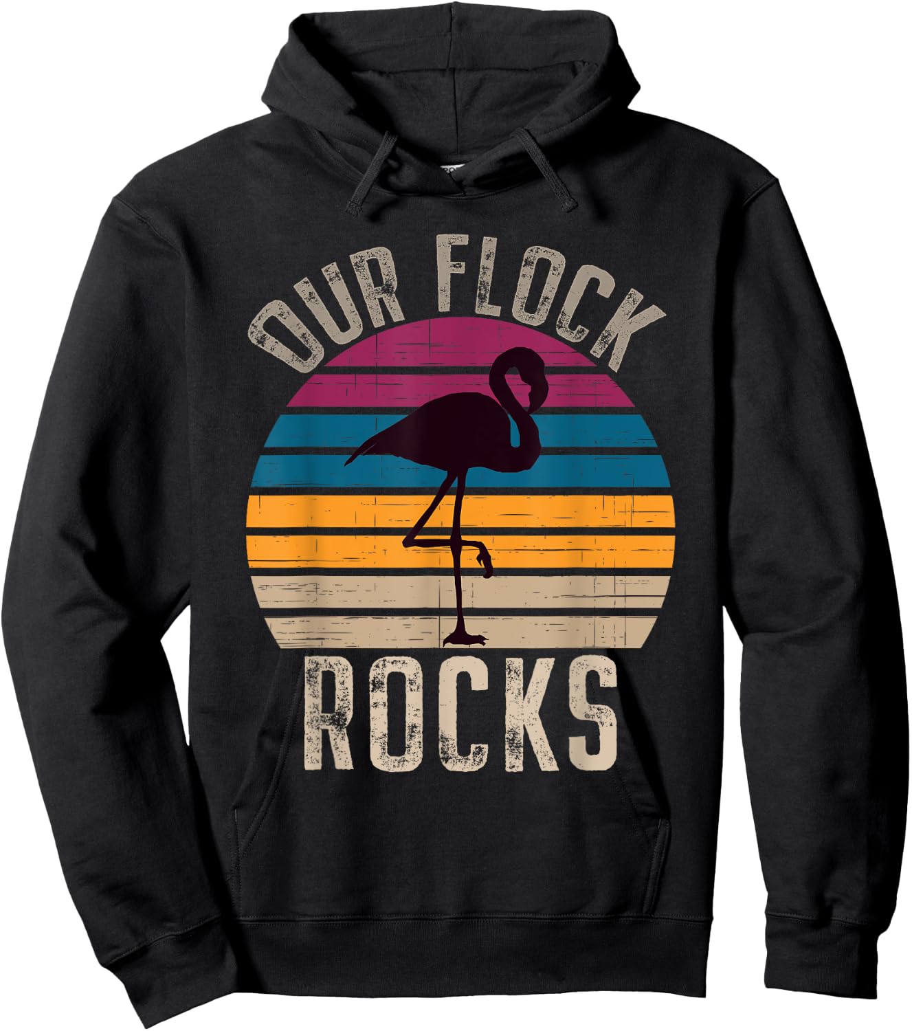Our Flock Rocks Retro Vintage Flamingo Mothers Day Family Hoodie - Hoodie | Black