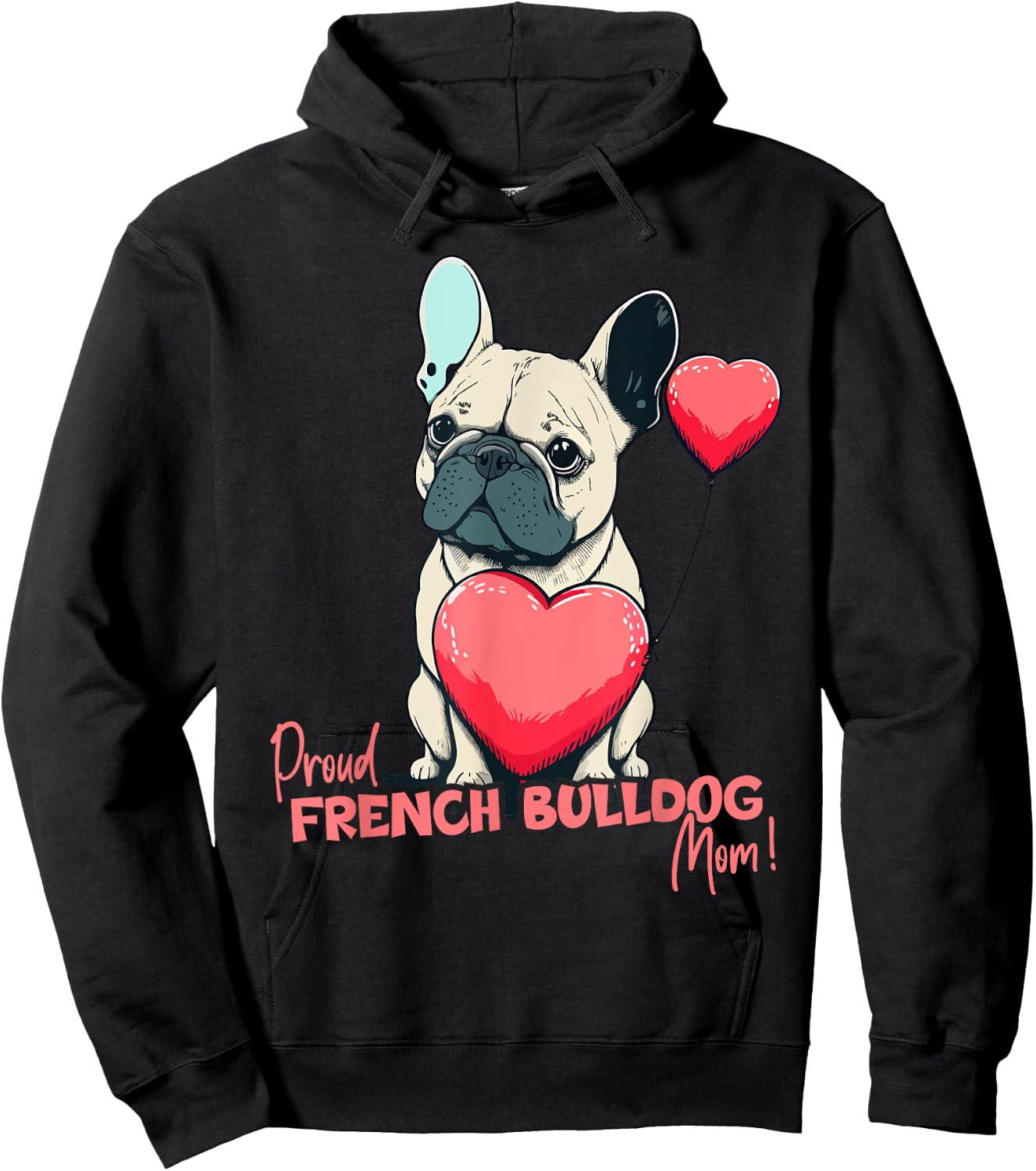 French Bulldog With Heartballoon, Proud Dogmom Women Kids Hoodie - Hoodie | Black