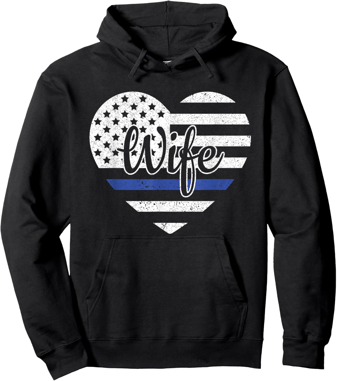 USA Heart Police Officer Wife Blue Line Police Wife Support Hoodie - Hoodie | Black