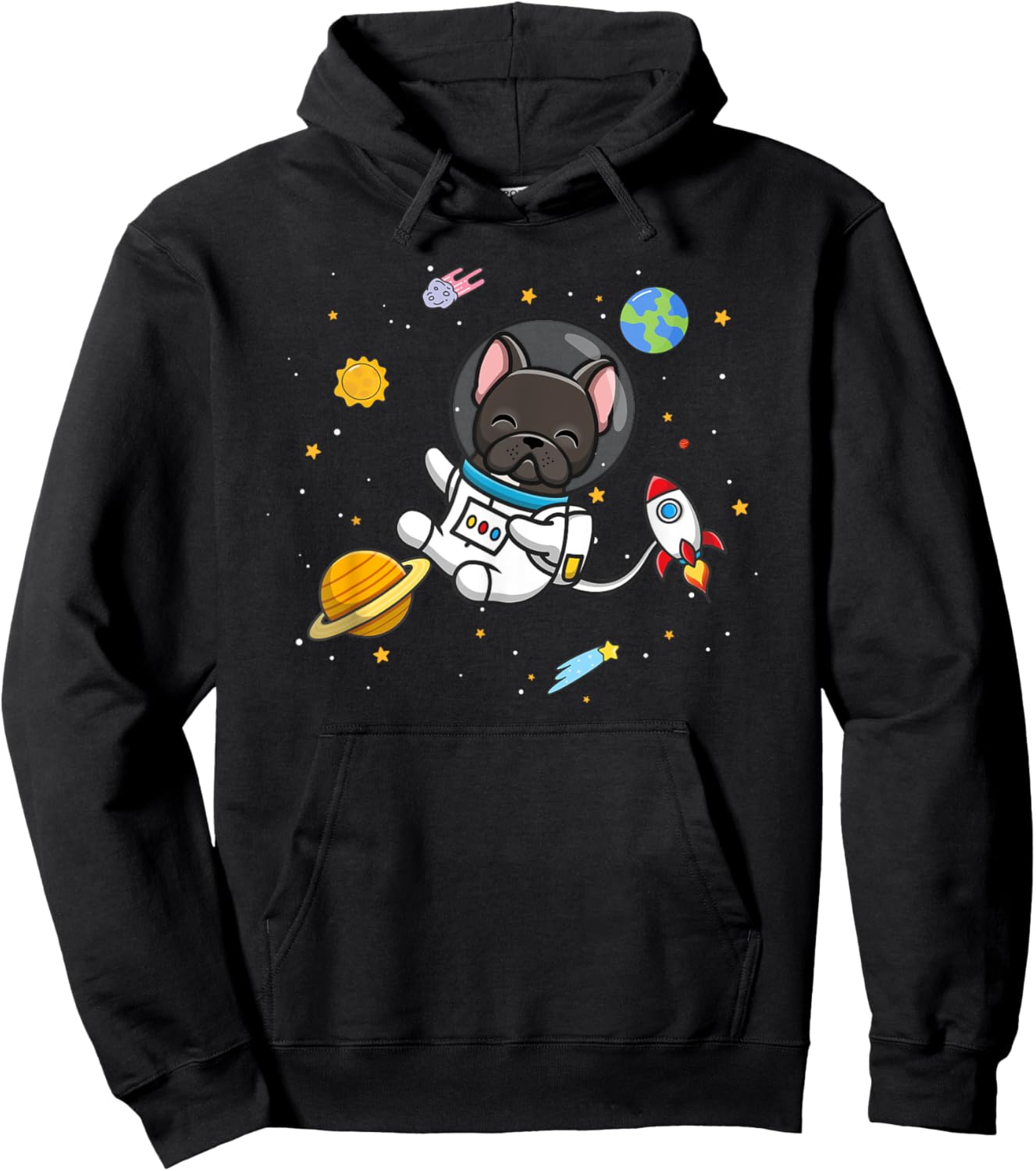 Funny Kids & Boys Kawaii Space Black French Bulldog Lover Hoodie - Hoodie | Black