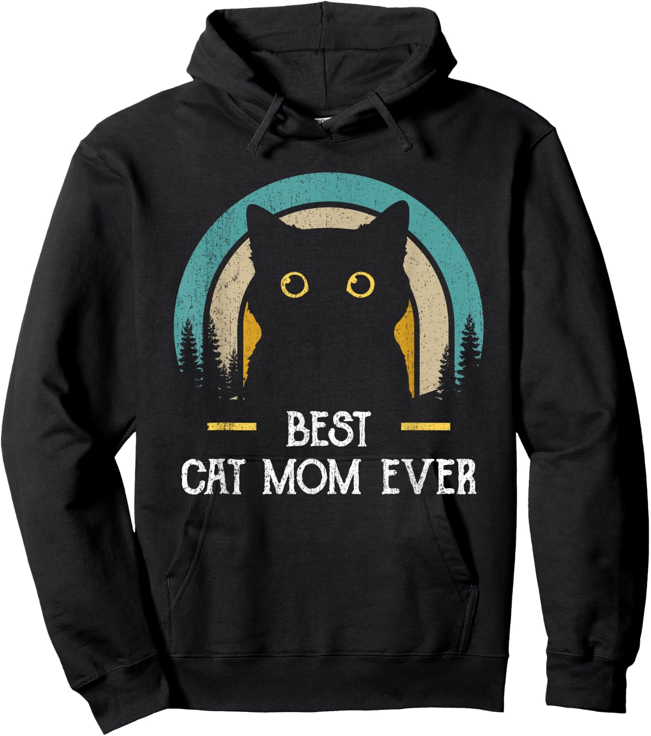 Mother's Day Cat Mommy Black Cat, Retro Best Cat Mom Ever Hoodie - Hoodie | Black
