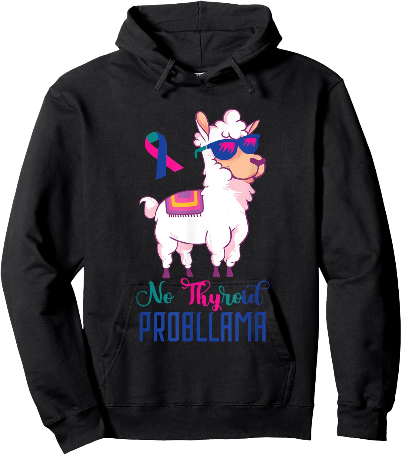 Thyroid Awareness Funny Llama Thyroid Cancer Problem Hoodie - Hoodie | Black